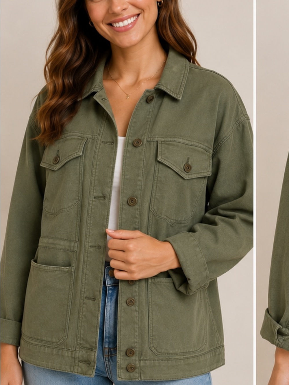 Lou & Grey Olive Green Utility Jacket with Chest Pockets
